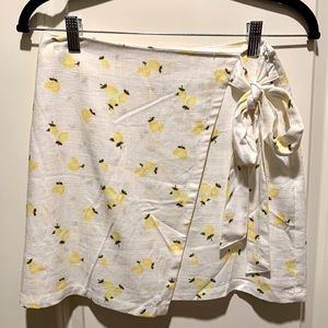 Forever21 White Lemon Print Mini Skirt with Tie